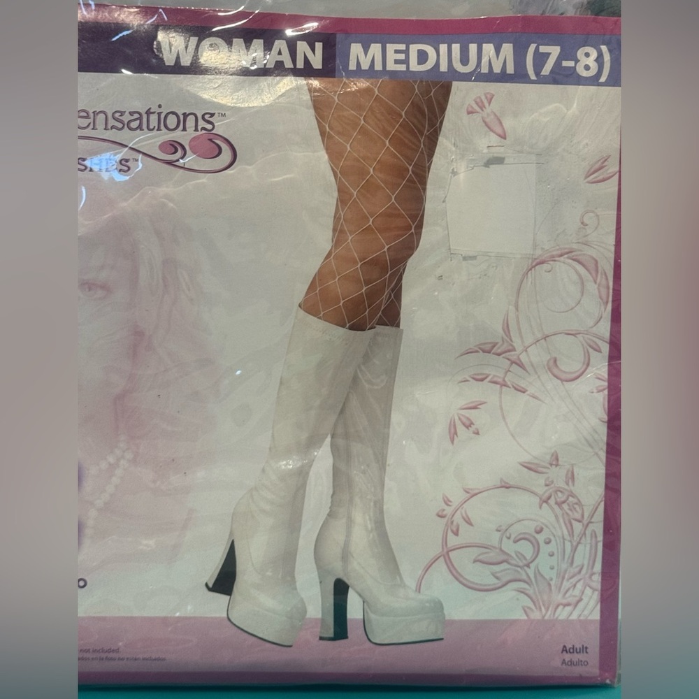 NEW WHITE platform GO GO BOOTS Halloween hippi costume women’s size 7 8 - Picture 14 of 16